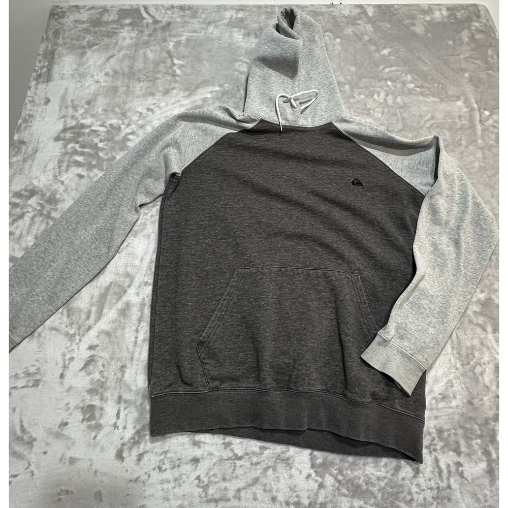 Quiksilver Hoodie‎ Mens Fleece Gray Graphic Logo Size Medium Cotton Blended EUC